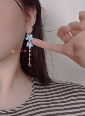 超仙女月光石桃花珍珠流苏耳环