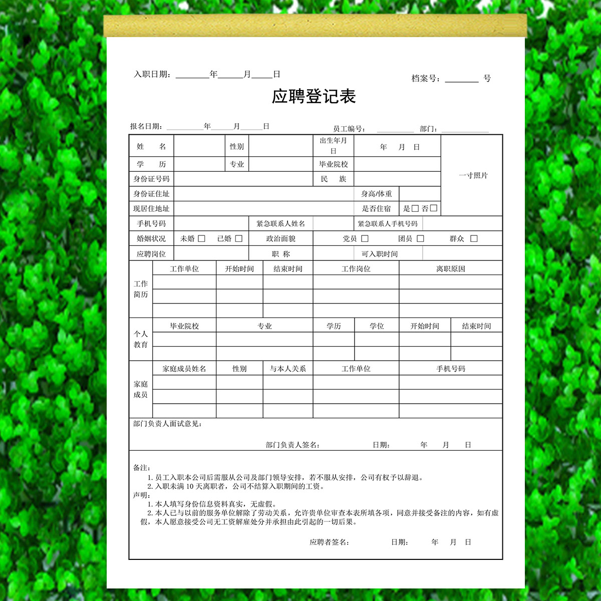 工厂员工面试应聘登记表公司企业招聘入职登记表定制个人简历表格 - 图1