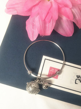 可打开 宫铃铃铛手镯 银色钛钢细圈手镯手环古装汉服镯子女