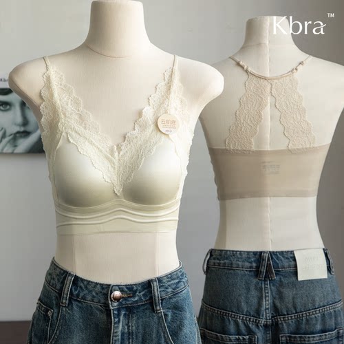 Kbra法式柔软蕾丝美背缎面内衣女聚拢收副乳防下垂无钢圈性感文胸 - 图2