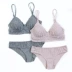 Nhật Bản siêu mỏng ren tam giác cup bra set briette gợi cảm kiểu dáng đẹp trở lại không có vòng thép nữ - Bộ đồ lót