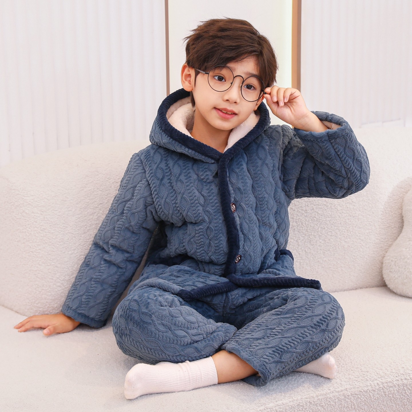 儿童冬季睡衣加厚夹棉女童大童男童保暖珊瑚绒男孩男孩家居服套装,淘宝优惠券,粉丝福利购,淘宝优惠卷