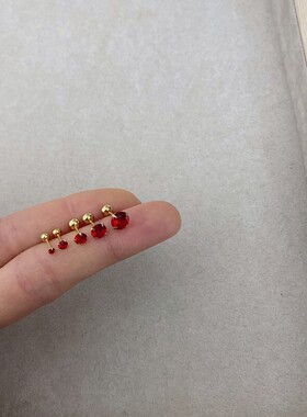 迷你隐形红色小锆石耳钉钛钢细针螺丝扣耳骨钉抓钻免摘耳蜗小耳饰
