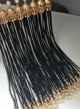 20cm黑色米珠流苏成品活扣可拆卸发簪步摇流苏黑色古风头饰暗黑系