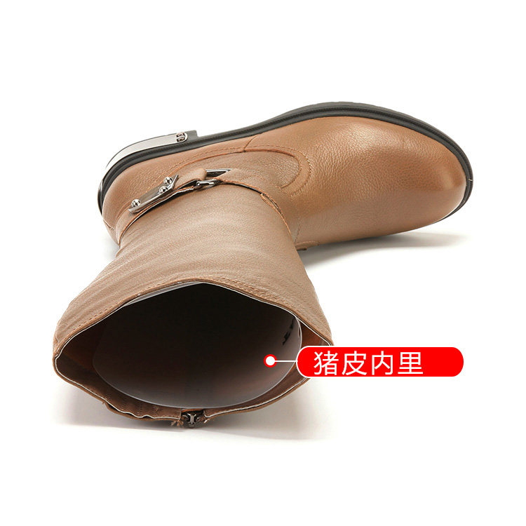 意牌真皮女靴子冬头层牛皮高筒长靴低跟侧拉链金属搭扣KL34S96512,淘宝优惠券,粉丝福利购,淘宝优惠卷