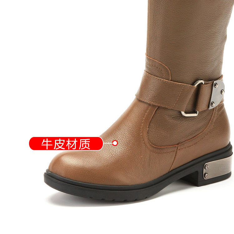 意牌真皮女靴子冬头层牛皮高筒长靴低跟侧拉链金属搭扣KL34S96512,淘宝优惠券,粉丝福利购,淘宝优惠卷