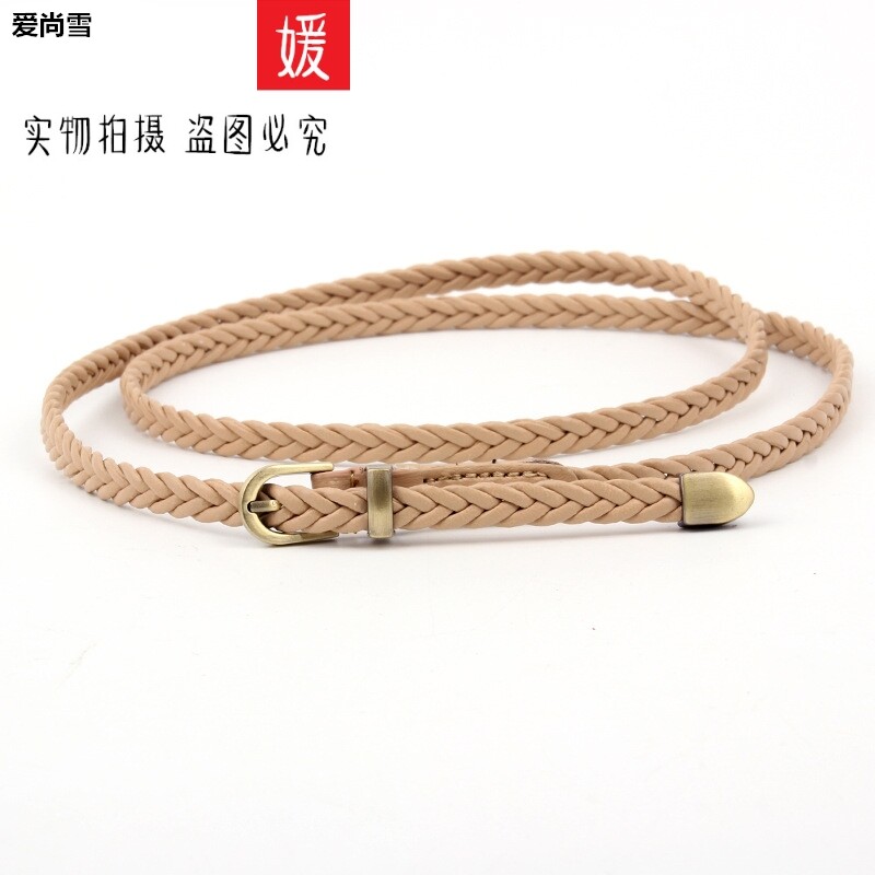 女士手工编织细腰带百搭装饰细皮带 苏普腰带/皮带/腰链