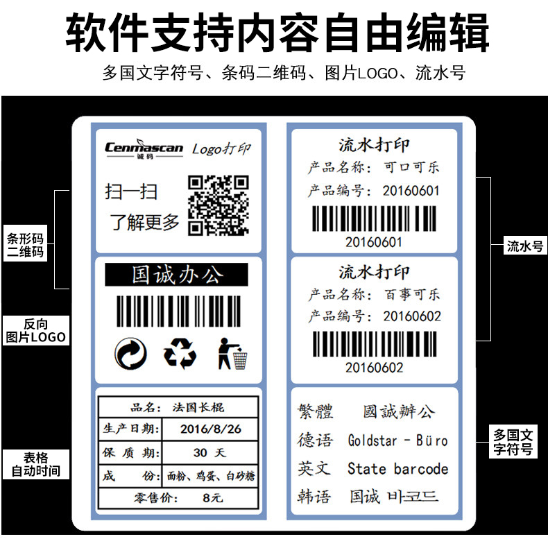 佳博GP9025T碳带标签条码打印机不干胶洗唛水洗标服装吊牌标签机蓝牙亚银固定资产标签纸热转印1124T标签机-图3