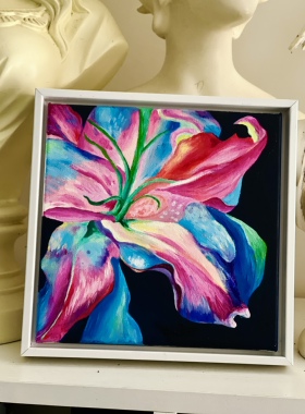 纯手绘花卉油画｜炫彩百合｜家居装饰画｜带框成品油画