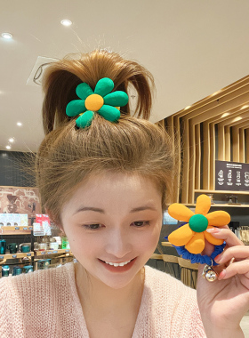 彩色花朵头绳高马尾布艺