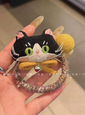 可爱小猫蝴蝶结羊毛毡球扎头发绳
