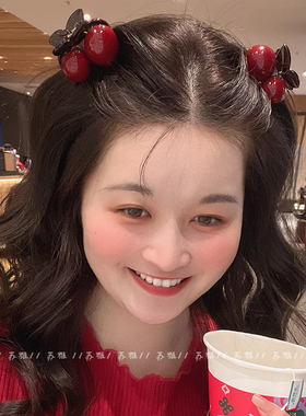 高级红色樱桃小抓夹刘海碎发夹子