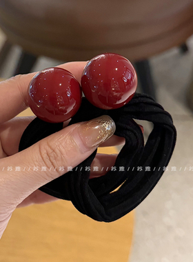 安可拉红球球条纹扎头发绳高弹力