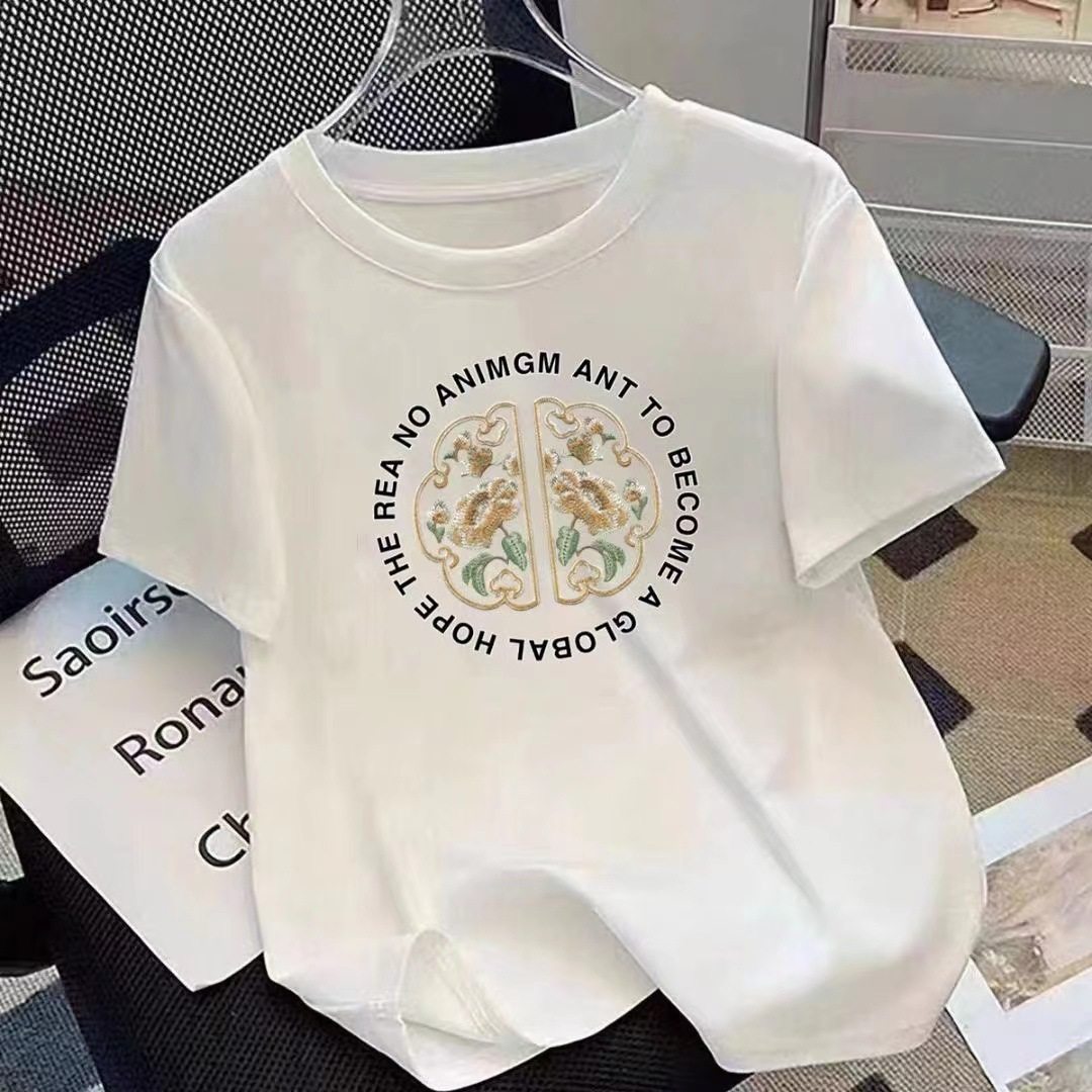 新中式国风长款短袖t恤女纯棉大码新款夏季半袖上衣女装体恤包臀