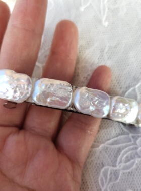 随想手作 天然淡水珍珠方块珍珠大方马尾夹发夹异形珍珠发饰8cm