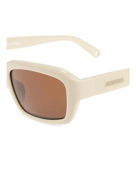 代购Jacquemus女士太阳镜防紫外线UV防护清晰视野耐用矩形奶油色