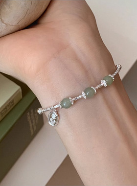 s925纯银国风玉石碎银子手链女小众新中式平安喜乐百搭高级