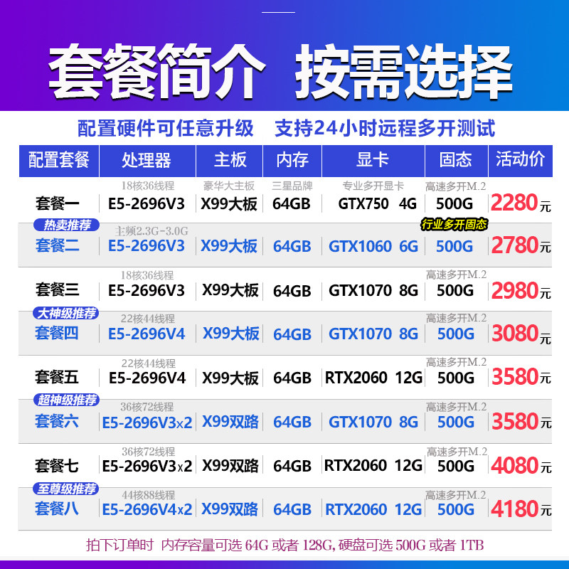 至强双路E5主机2696V4游戏多开电脑主机2696V3工作室模拟器服务器