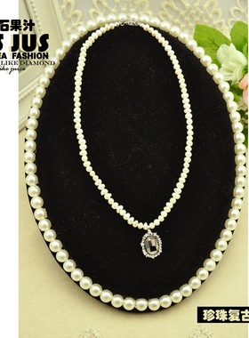 高档原设计春夏复古宝石贝母项链女简约水滴百搭珍珠项链小众饰品