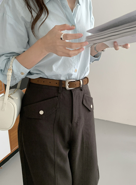 黑色皮质复古金属扣女士腰带