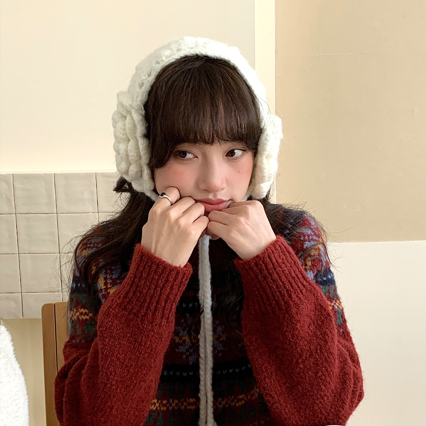 Deepsea深海 软萌少女毛绒耳套白色可爱花朵韩版ins防寒保暖耳罩,淘宝优惠券,粉丝福利购,淘宝优惠卷