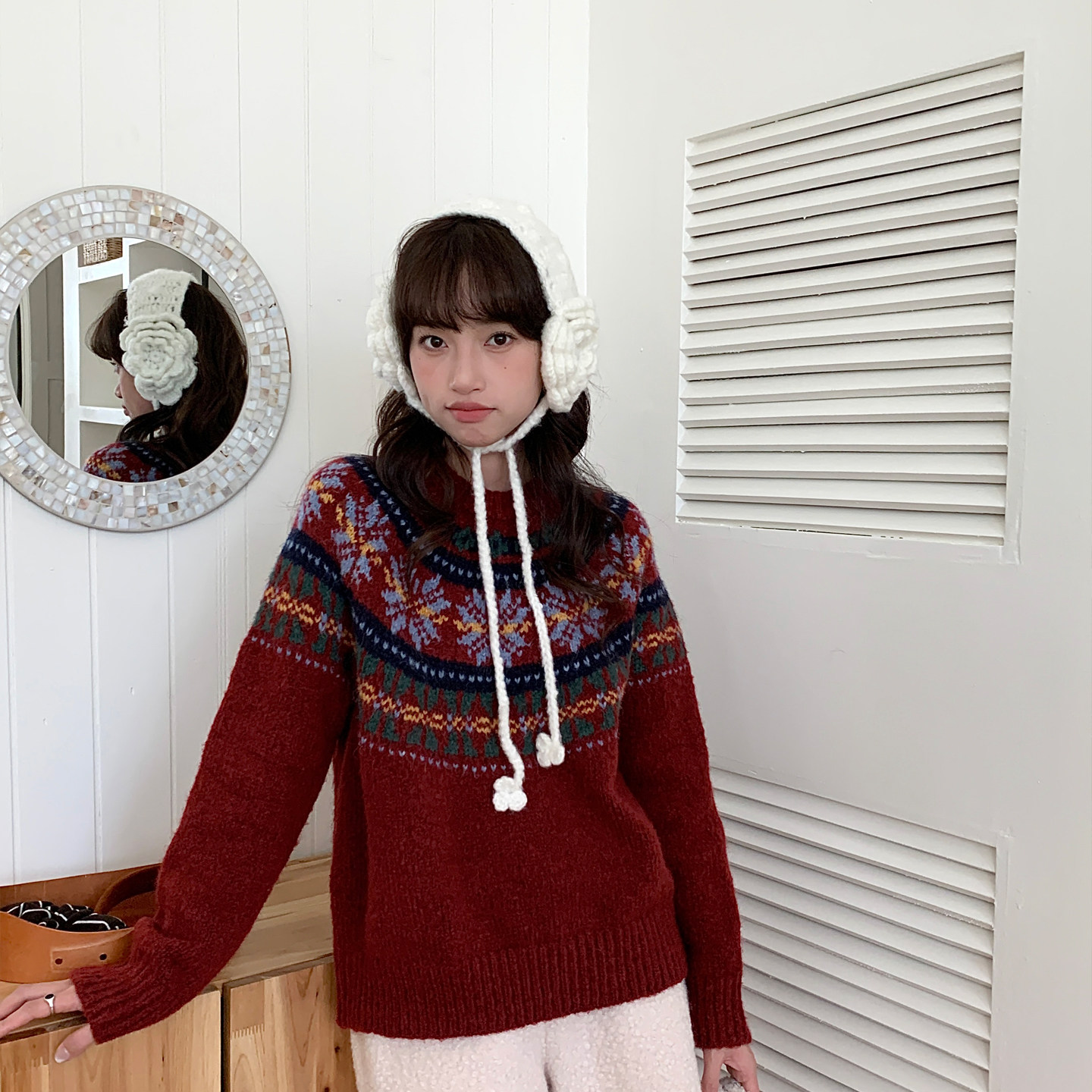 Deepsea深海 软萌少女毛绒耳套白色可爱花朵韩版ins防寒保暖耳罩,淘宝优惠券,粉丝福利购,淘宝优惠卷