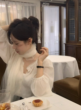 不费力的精致~白色真丝长条丝巾女2026新款法式系脖百搭披肩飘带