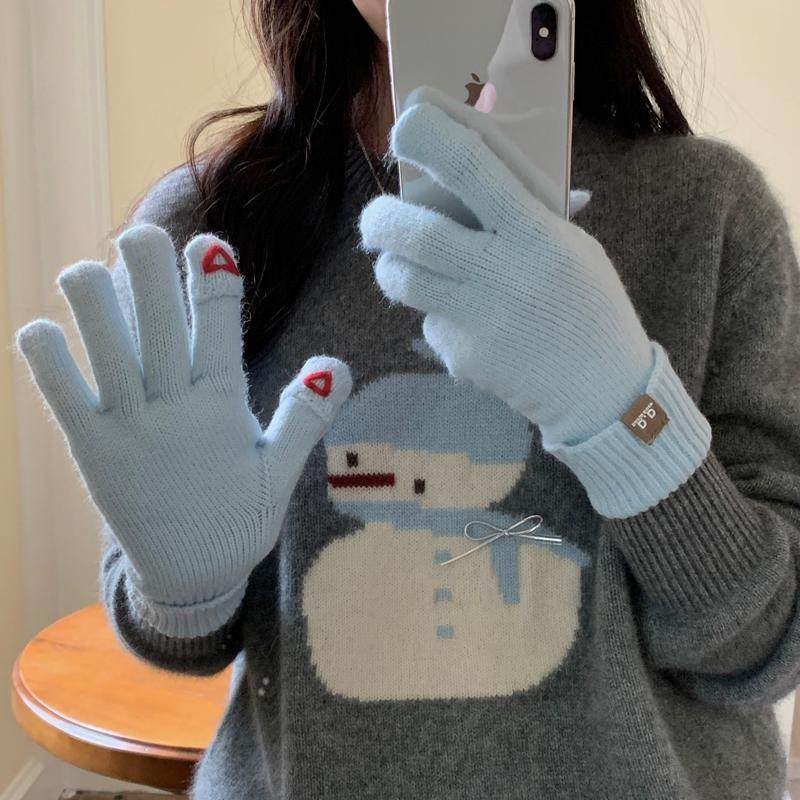 爱心指尖翻盖可触屏手套冬季女可爱毛线手套保暖骑行防风韩系手套,淘宝优惠券,粉丝福利购,淘宝优惠卷