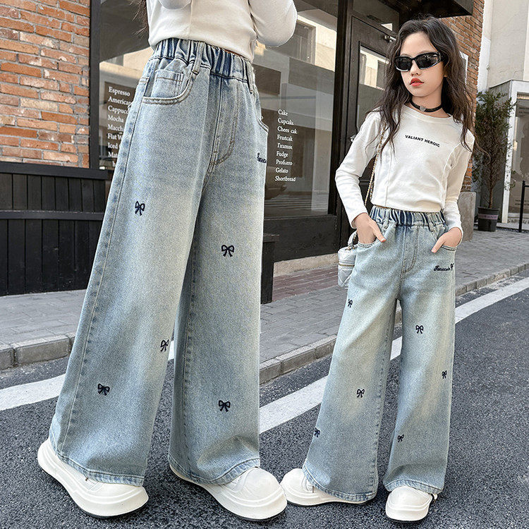 女童裤子春秋款女大童炸街阔腿裤儿童秋季长裤初中生女孩牛仔裤潮,淘宝优惠券,粉丝福利购,淘宝优惠卷