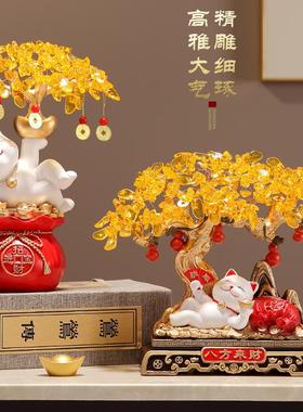 招财猫发财树新中式装饰摆件