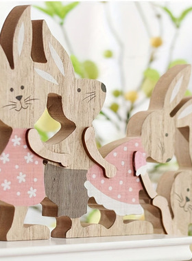 跨境新品复活节装饰品ins彩绘兔子木制工艺品家居装饰门墙挂工艺