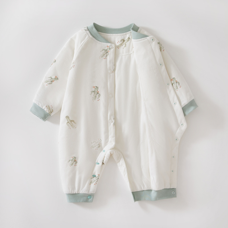 超萌婴儿春装哈衣三四五个月宝宝衣服春秋双层夹薄棉外出服连体衣-图0