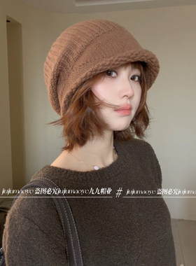 韩系软糯羊毛针织冷帽女秋冬季节保暖显脸小护耳百搭时尚毛线帽