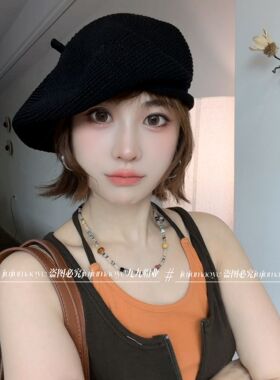 卷边镂空针织贝雷帽新款百搭显脸小春夏透气休闲女款日系韩版小众
