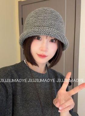 卷檐渔夫帽小香风秋冬显脸小帽子女士日系加厚包头帽编织时尚