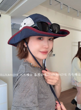 字母拼色渔夫帽男女夏季透气户外徒步登山帽遮阳防晒西部牛仔帽子