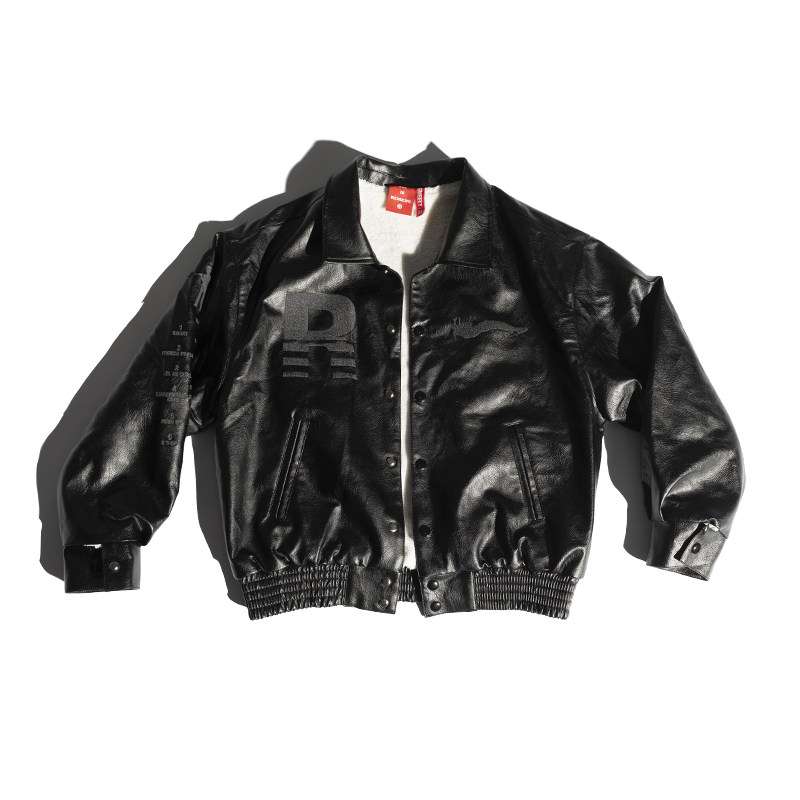 REMEFIT  反光刺绣加厚羊羔绒内里短款李小龙男女皮衣外套夹克潮,淘宝优惠券,粉丝福利购,淘宝优惠卷