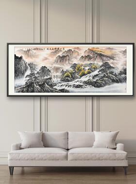 傅抱石弟子手绘2.4米巨幅山水客厅装饰画横幅中式沙发背景墙挂画