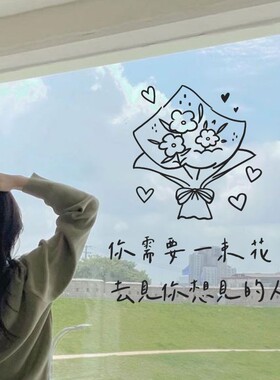 鲜花店玻璃橱窗装饰贴纸玻璃门