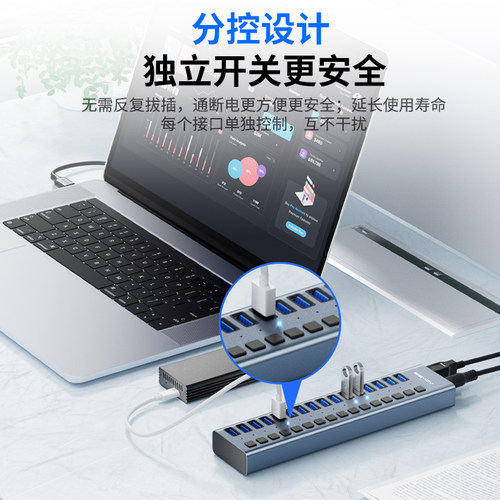 阿卡西斯拓展坞电脑usb扩展器分线器笔记本手机桌面充电插头扩展坞独立控制hub集线器U盘硬盘读卡器切换器 - 图1