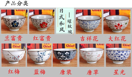 日式和风餐具釉下彩陶瓷碗4.25寸米饭碗高脚碗螺纹碗家用吃饭碗 - 图1