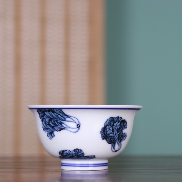 Blue and White Cabbage Baicai Covered Bowl Tea Cup Pot Pressure Hand Cup