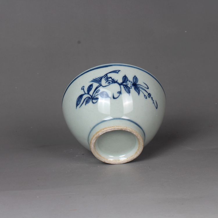 仿古瓷晚清民国民窑青花花鸟小茶杯品茗杯 古董古玩陶瓷器收藏品 - 图3