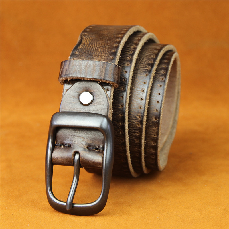 2025新款复古做旧黑扣青年轻男士头层牛皮皮带真皮休闲牛仔裤腰带