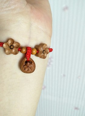 桃核脚链手链桃木梅花女雕刻