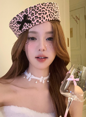 涩谷辣妹豹纹蝴蝶结水手帽