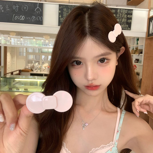 【蜜桃茶】美萌kitty~韩系甜妹奶白色蝴蝶结发夹女超仙侧边刘海夹 - 图1