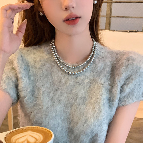 【蜜桃茶】自留!!高级感灰色珍珠项链女款轻奢小众毛衣链颈链配饰 - 图2