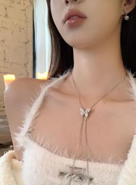 【蜜桃茶】秀场日记 蝴蝶抽拉绳长款毛衣链项链设计感小众配饰女