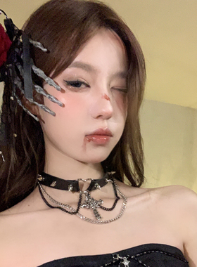 恶女游戏万圣节玫瑰花骷髅爪发夹